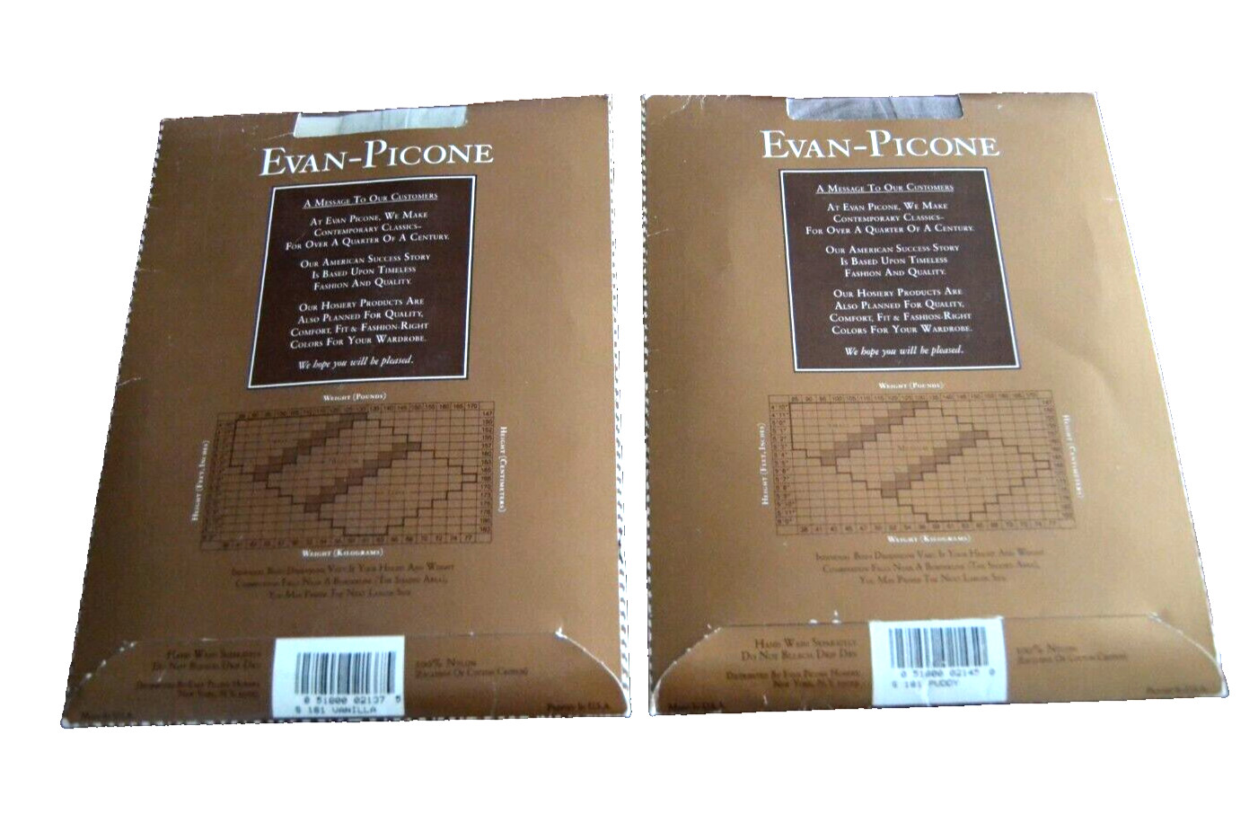 2 SMALL Vtg Evan-Picone Silkee Sheer Nylon Panty Hose Sandalfoot VANILLA & PUDDY