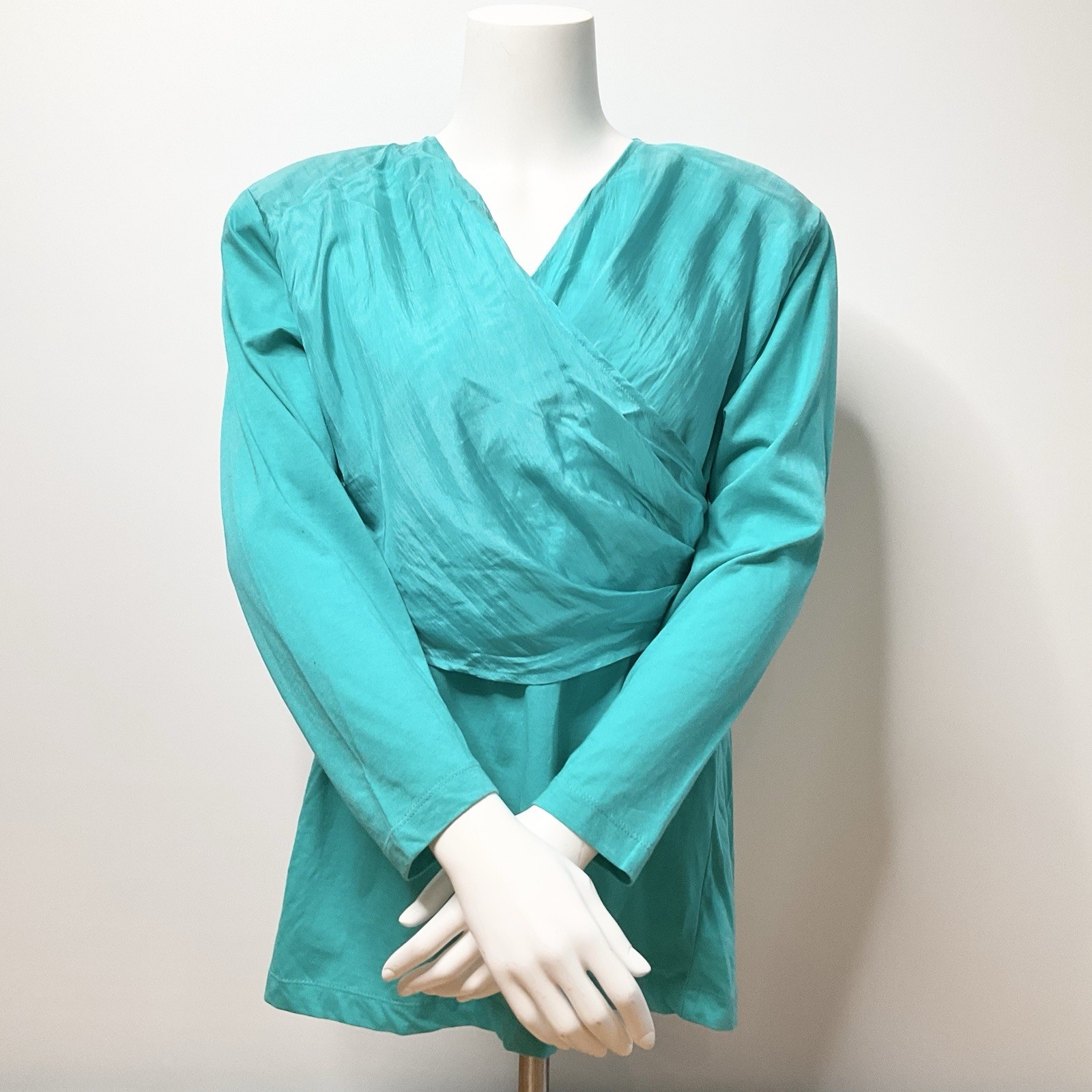 Vintage 80s 90s Teal Draped Wrap Top Womens SZ S Sophisticated Retro Mermaidcore