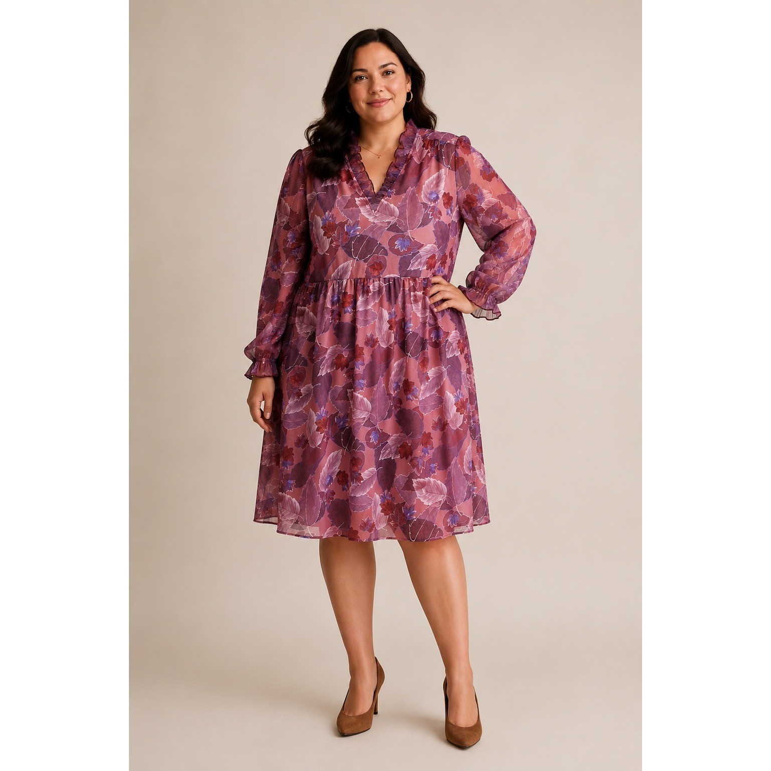 Vintage 70s Midi Dress Boho Cottagecore Retro Mauve Pink Polyester 16