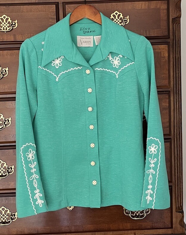 NARDIS OF DALLAS lightweight embroidered Jacket Blazer SMALL S heathered green