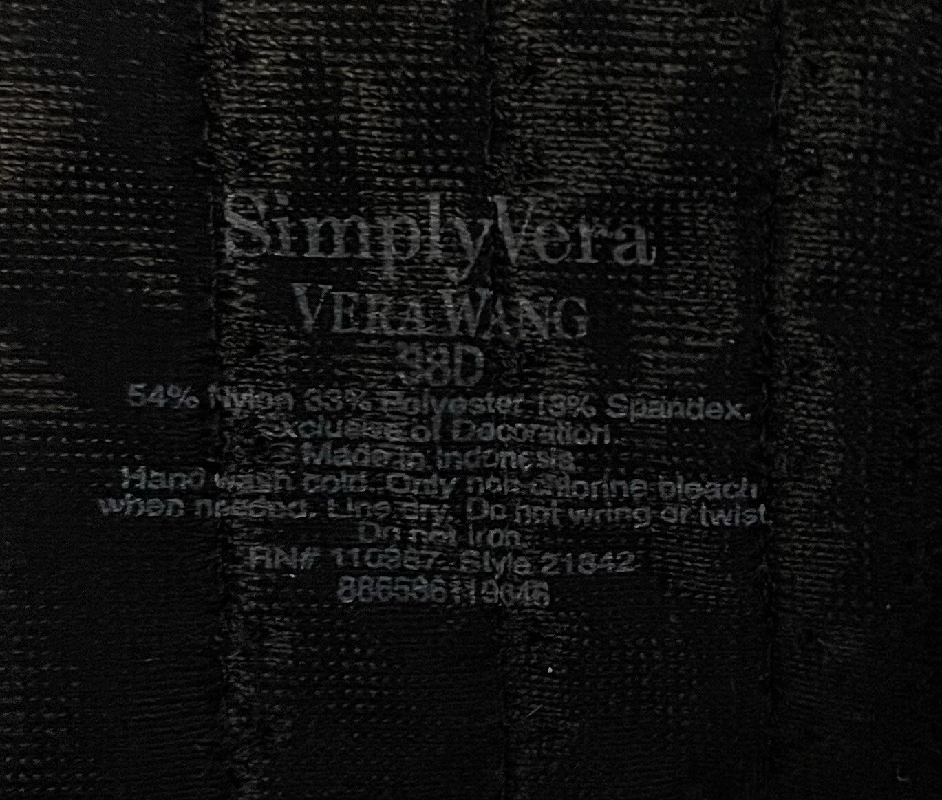 Simply Vera Vera Wang Black Sheer Underwire Lace Mesh Bra Womens 38D