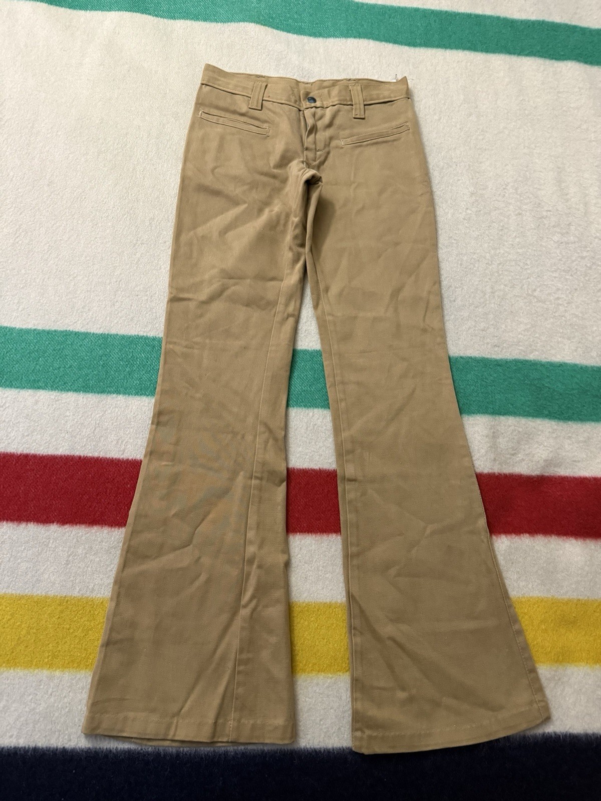 Vintage 1970s 70s UFO Beige Khaki Flare Bell Bottom Pants Jeans 26/27×32” Hippie