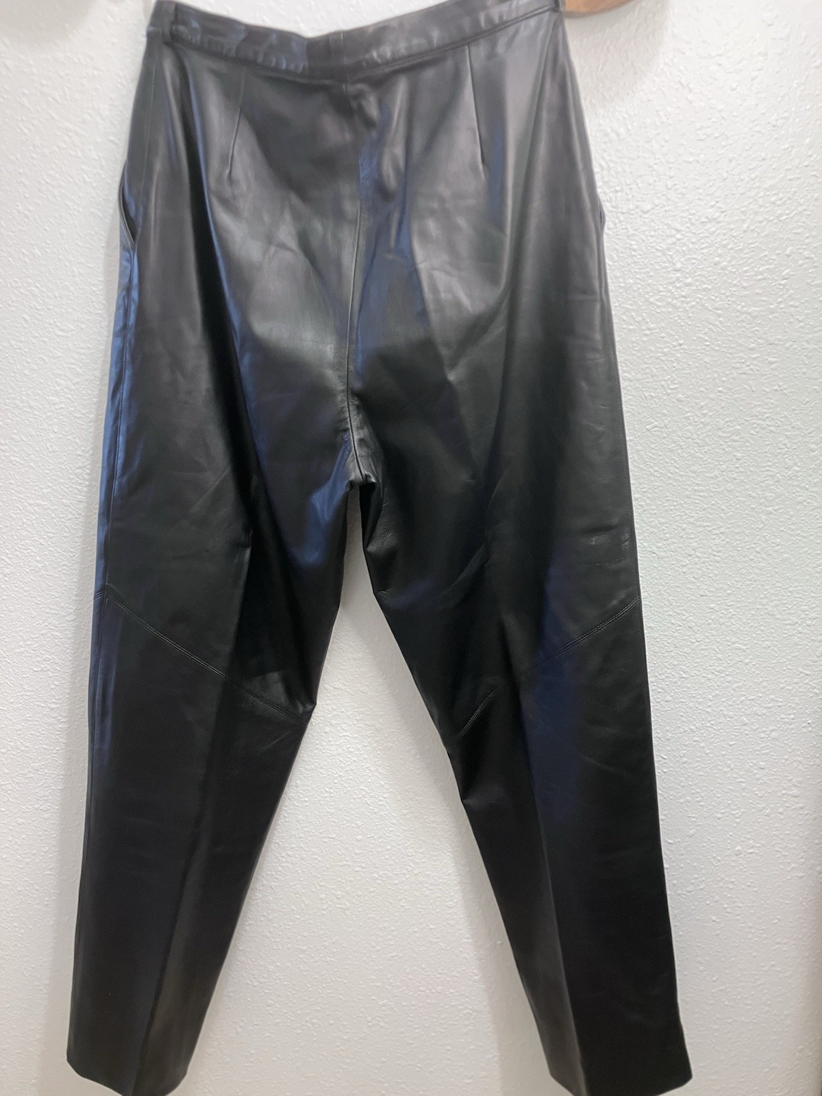 Vintage Leather Pants 14 Black High Waisted Tapered Leg 30×29