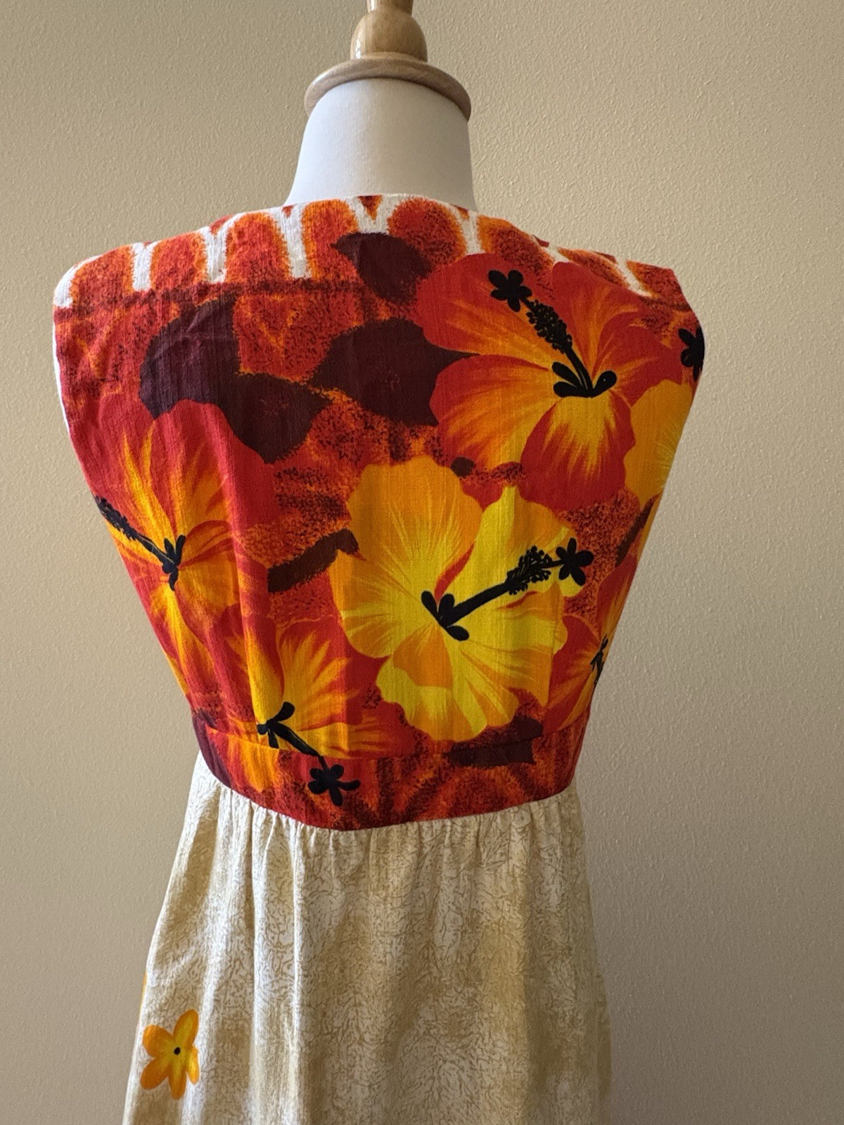 Vintage 60s Hawaiian Orange Floral Barkcloth Tiki Maxi Dress Island Casual Sz 12