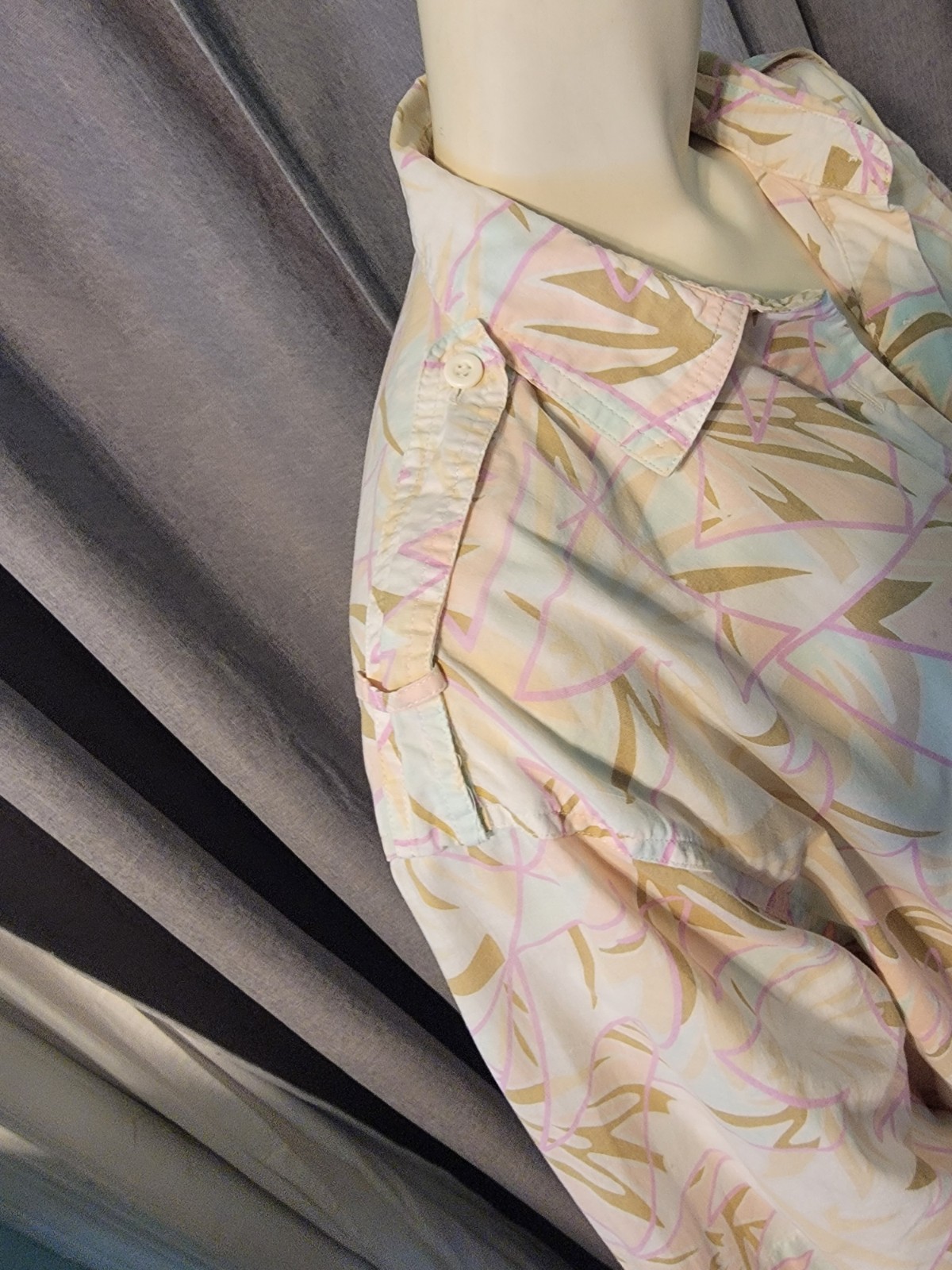 Vtg Grandmacore Counterparts Geometric Pastel Button Down Blouse Hong Kong Sz 10