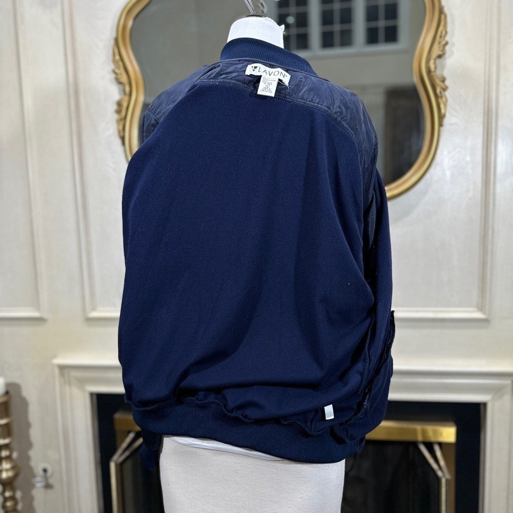LAVON Velvet Bomber Jacket Navy Blue Y2K 90s Sporty Prep Athleisure Size Large
