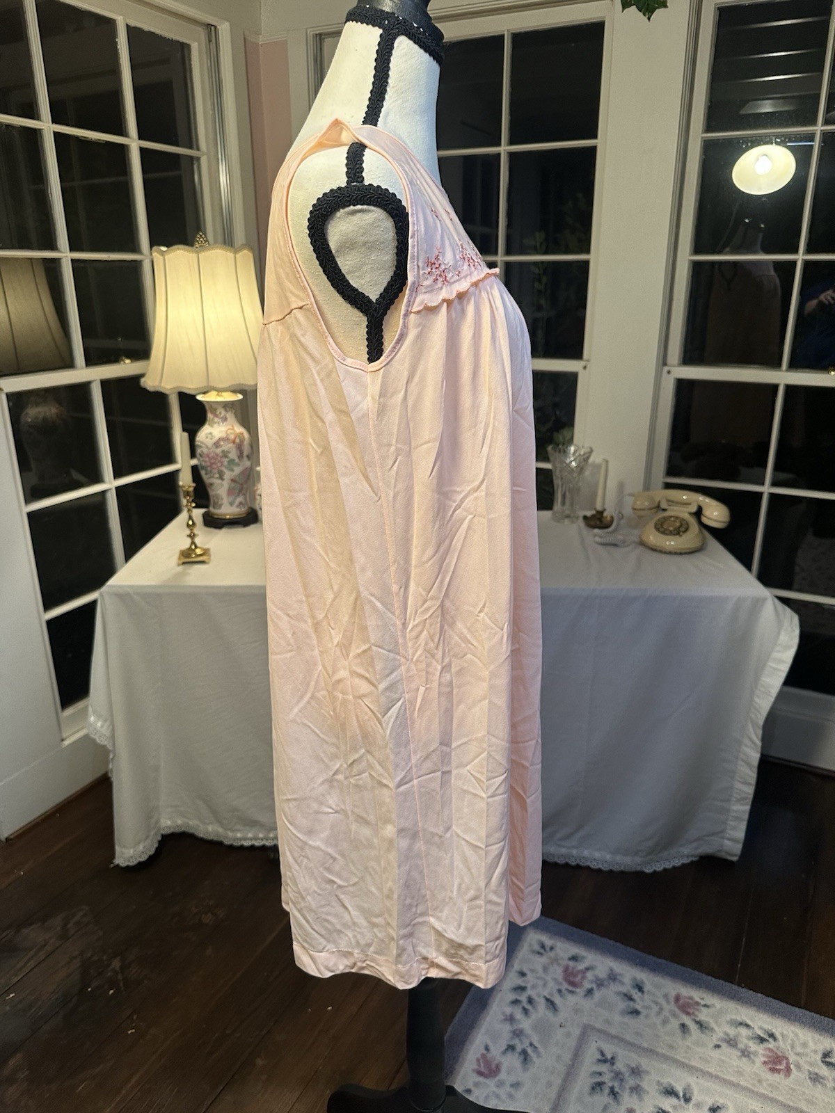 Vintage Midcentury Loungewear Set Nightgown And Robe Set Pink Embroidery Pajama
