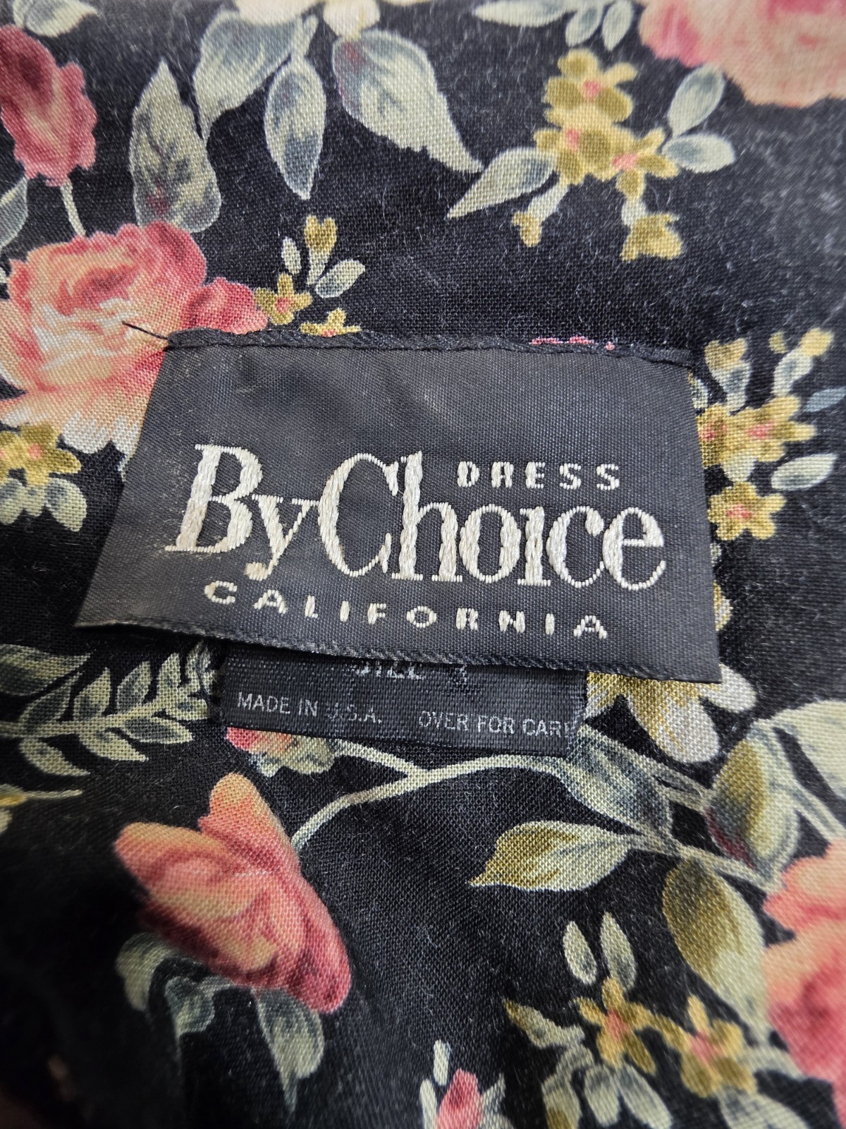 Size XS- Vintage 90s By Choice California Floral Rayon Dress Black Rose Mini
