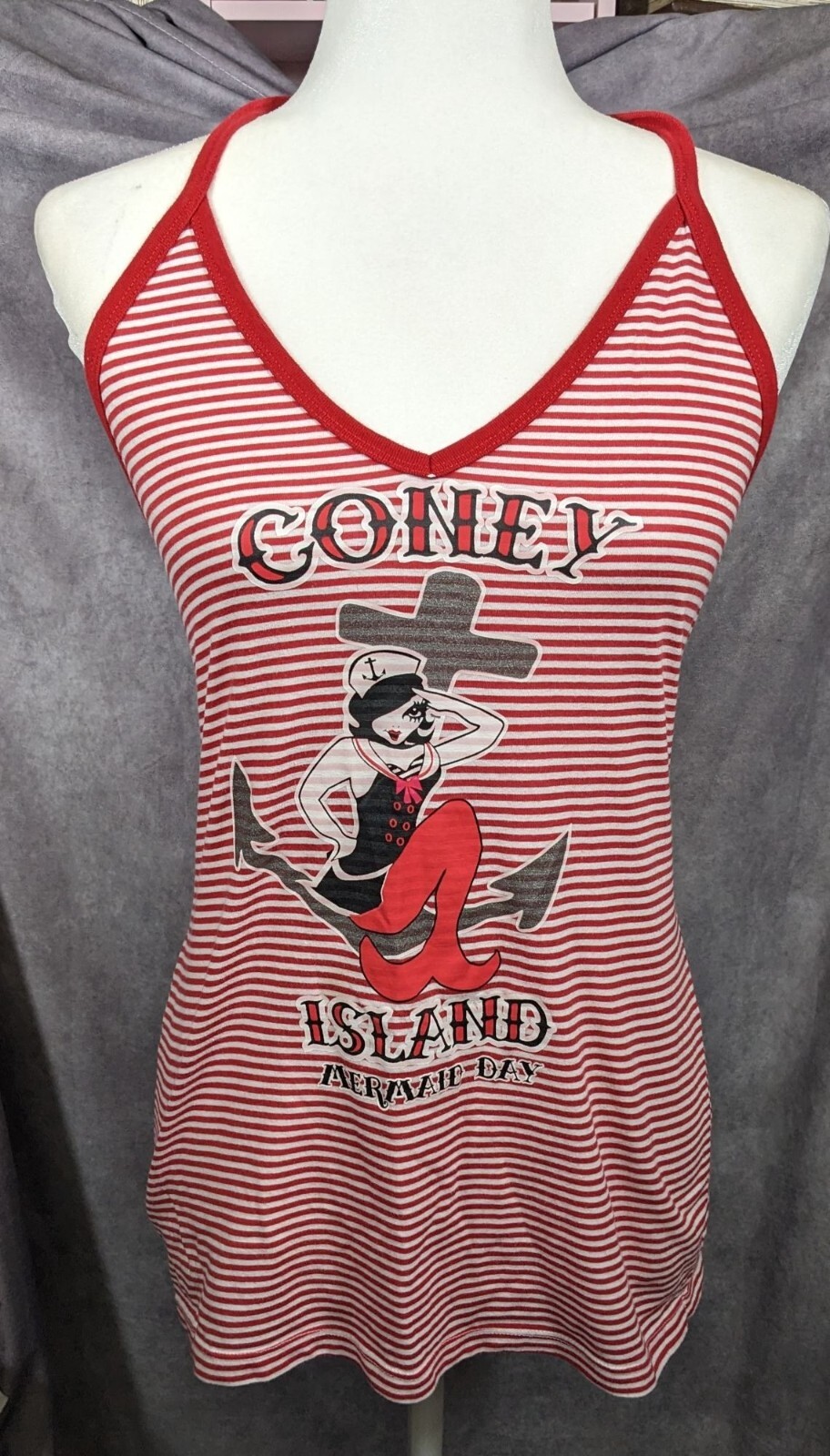 Vintage Retro Pinup Coney Island Mermaid Day Striped Halter Top