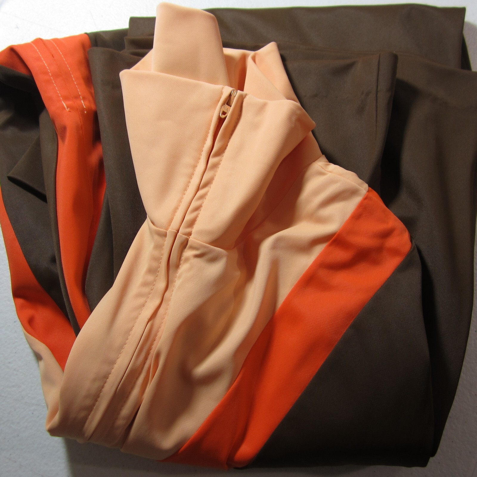 Vtg Vanity Fair Mod Robe Dress Women 18 Brown Peach Kaftan Zip Up Retro Glam 70s