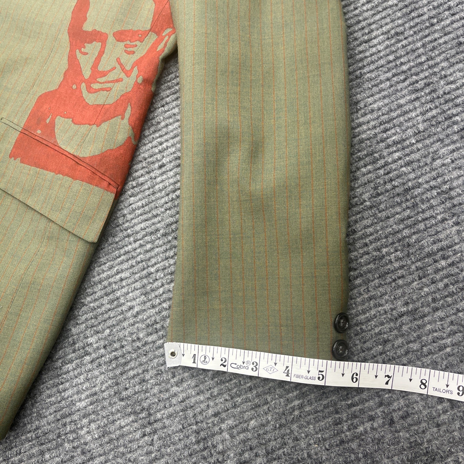 Vtg 70s Green Red Pinstriped Sport Coat Deconstructed Face Graphic 38R Lyncraft