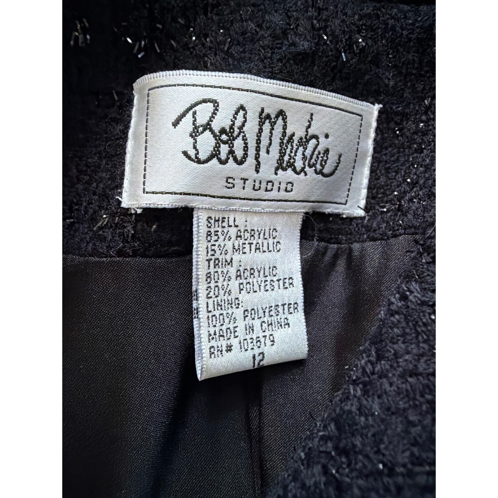 Bob Mackie Studio Black Metallic Boucle Longline Coat Jacket Womens 12 Shimmer