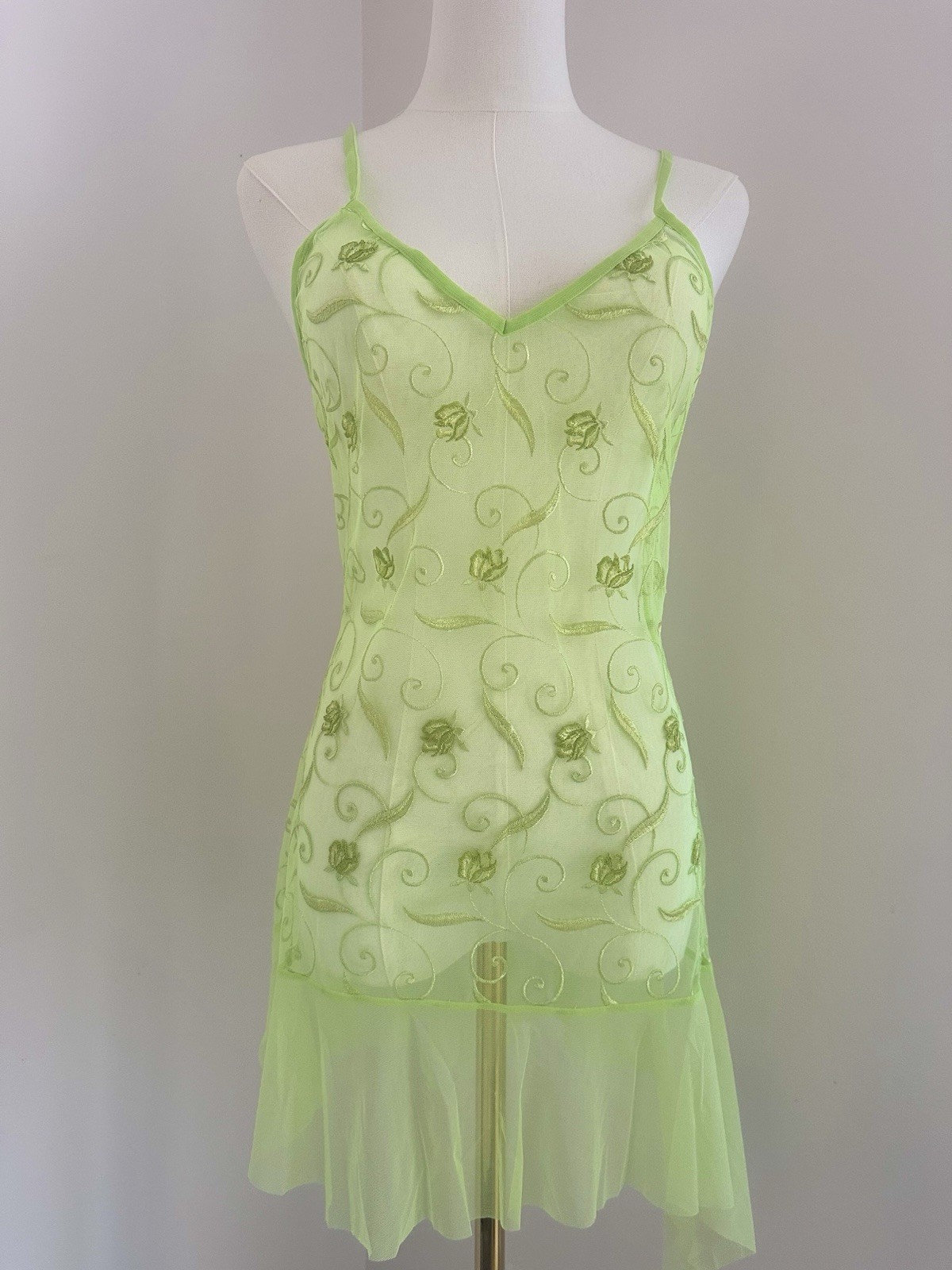 La Perla 💚 Sheer Lime Green Embroidered Slip Dress