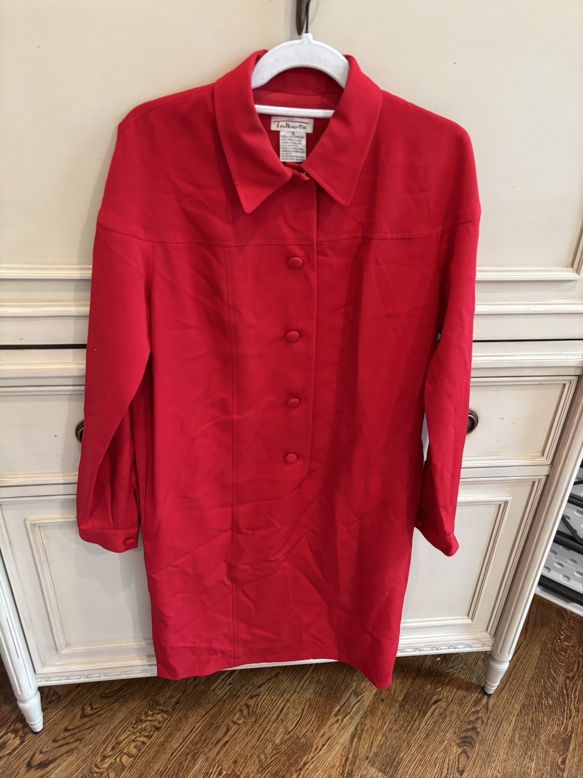 Vintage 1990s Wool Talbots Red Collared Midi Dress Long Sleeve Size 10