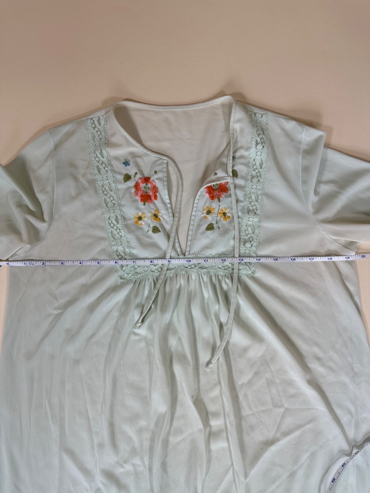 Vintage 70s Sears Floral Mint Long Night Gown Size 32-34 Made in USA