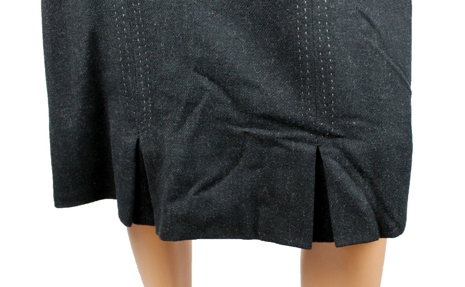 Vintage Pencil Skirt Sz S 60s Wool Black Charcoal Gray Embroidered Fitted Wiggle