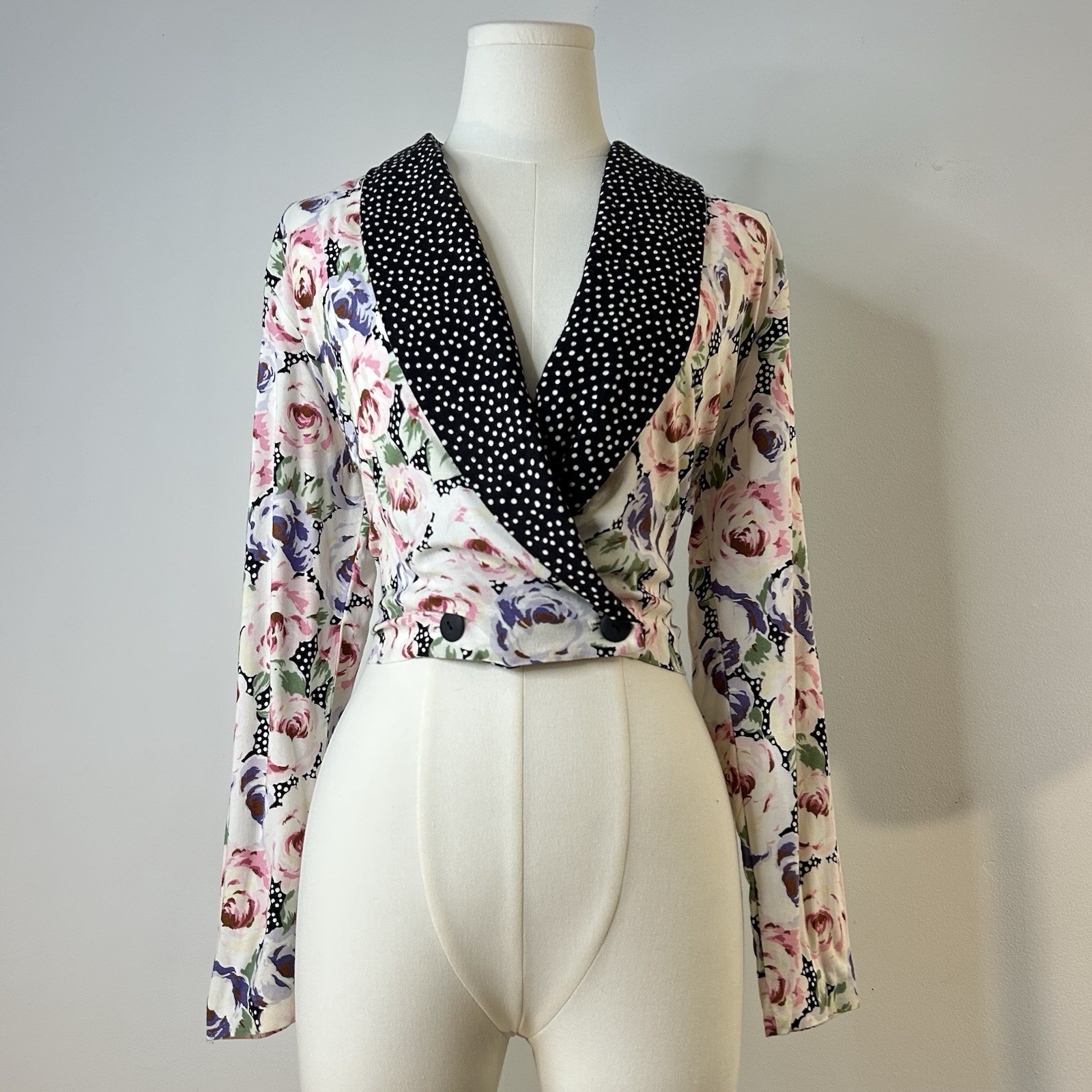 80s Preppy Polka Dot Floral Top 36-38 Inch Bust Romantic Soft Girl Cottagecore