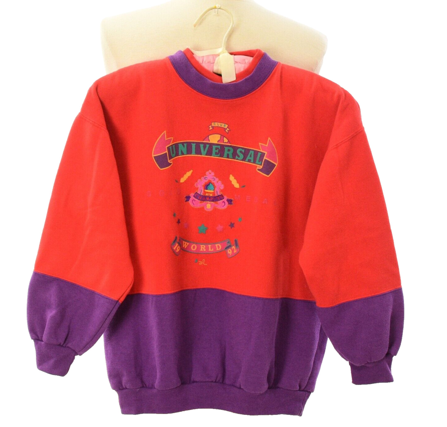 90s Red & Purple Sweatshirt Graphic Print Colorblock Sweaters Womens S