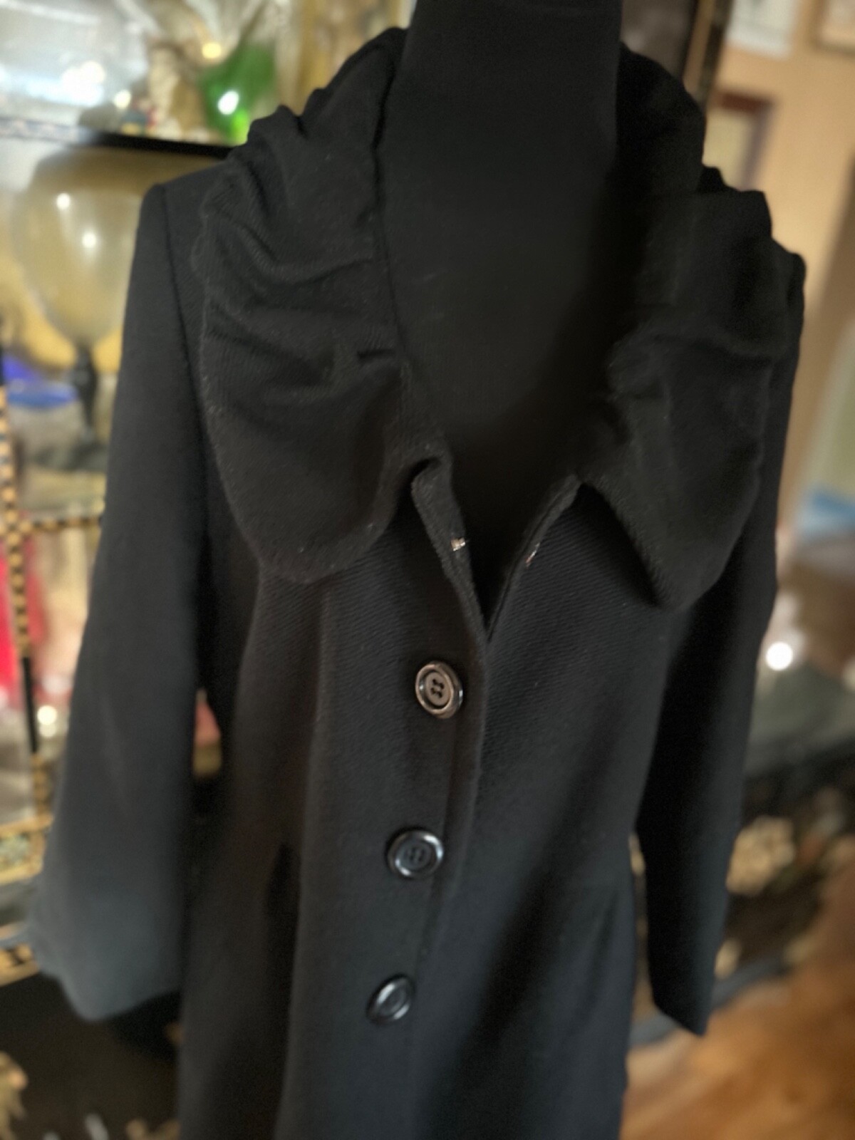 Y2K Victorian Style Black Wool Coat Ruffle Collar Dark Romantic Gothic Eu Sz 48
