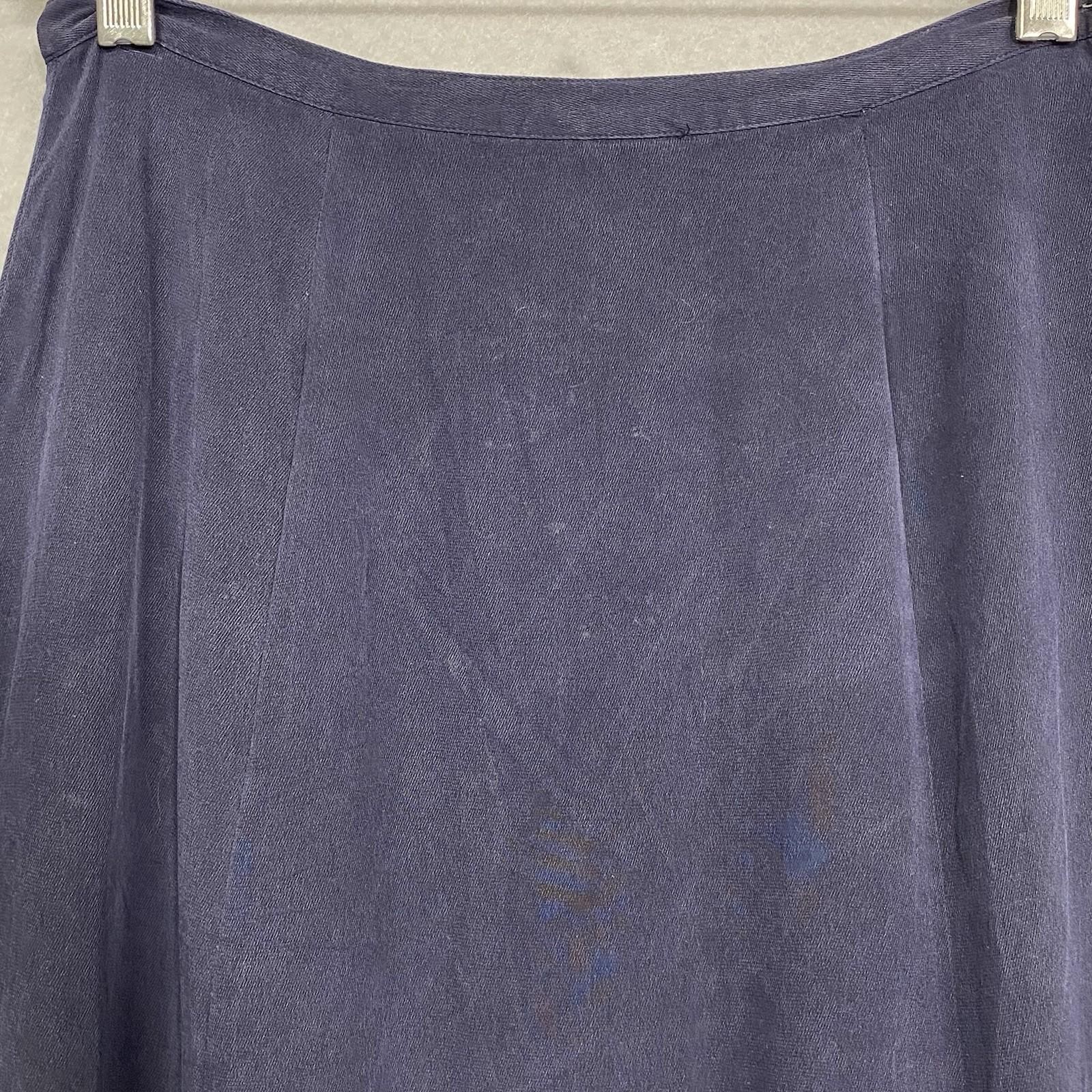 VTG Women’s Long Skirt 100% Silk 6 Navy Blue Refined Minimalist Quiet Luxury