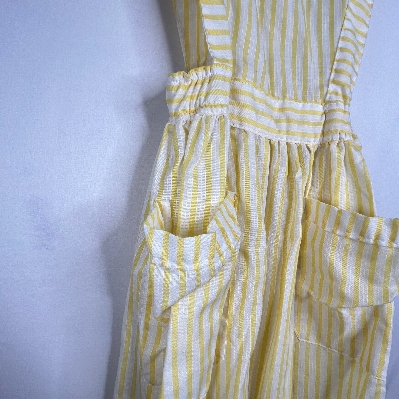Vintage Yellow Striped Pinafore Apron Dress Womens S Future Nurses Club Uniform