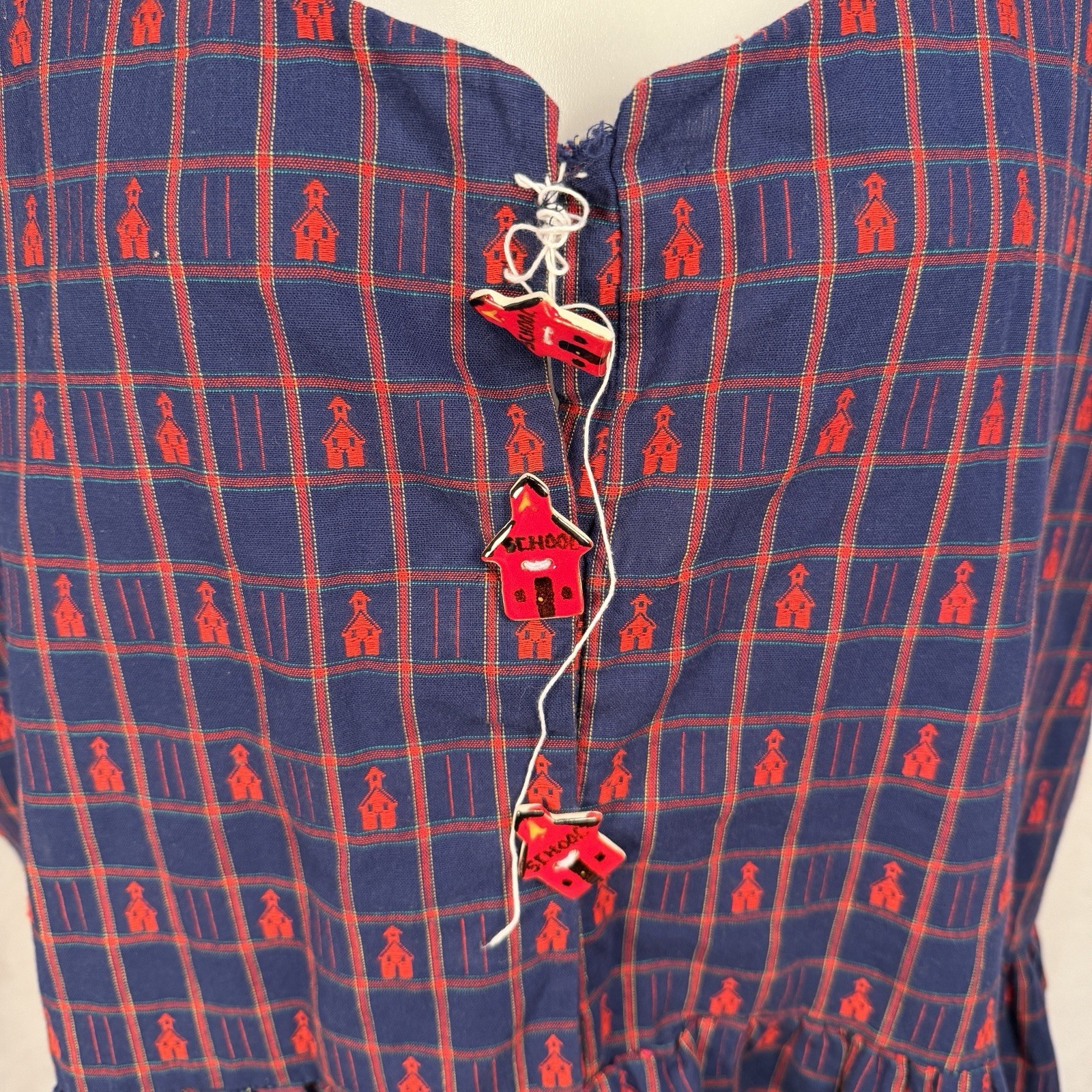 Vintage Hearts & Stitches Dress XL Made USA Schoolhouse Print Teacher Novelty