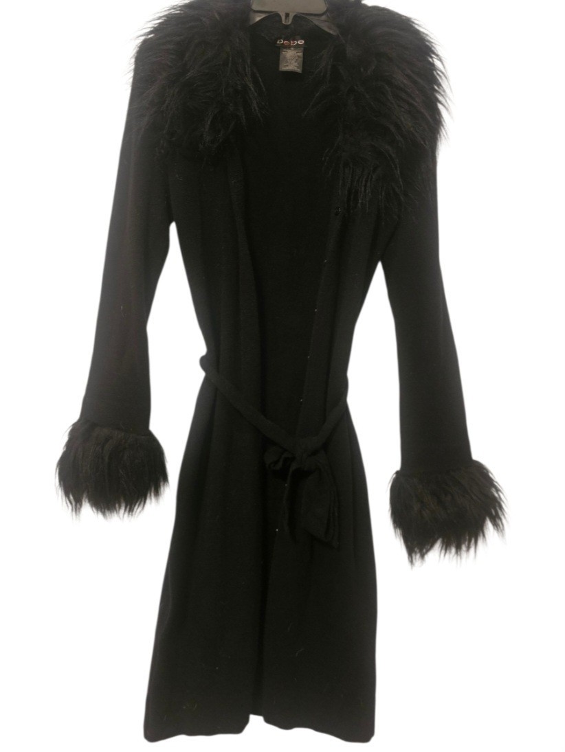 Vintage Y2k Bebe Faux Fur Trim Long Cardigan Size XS