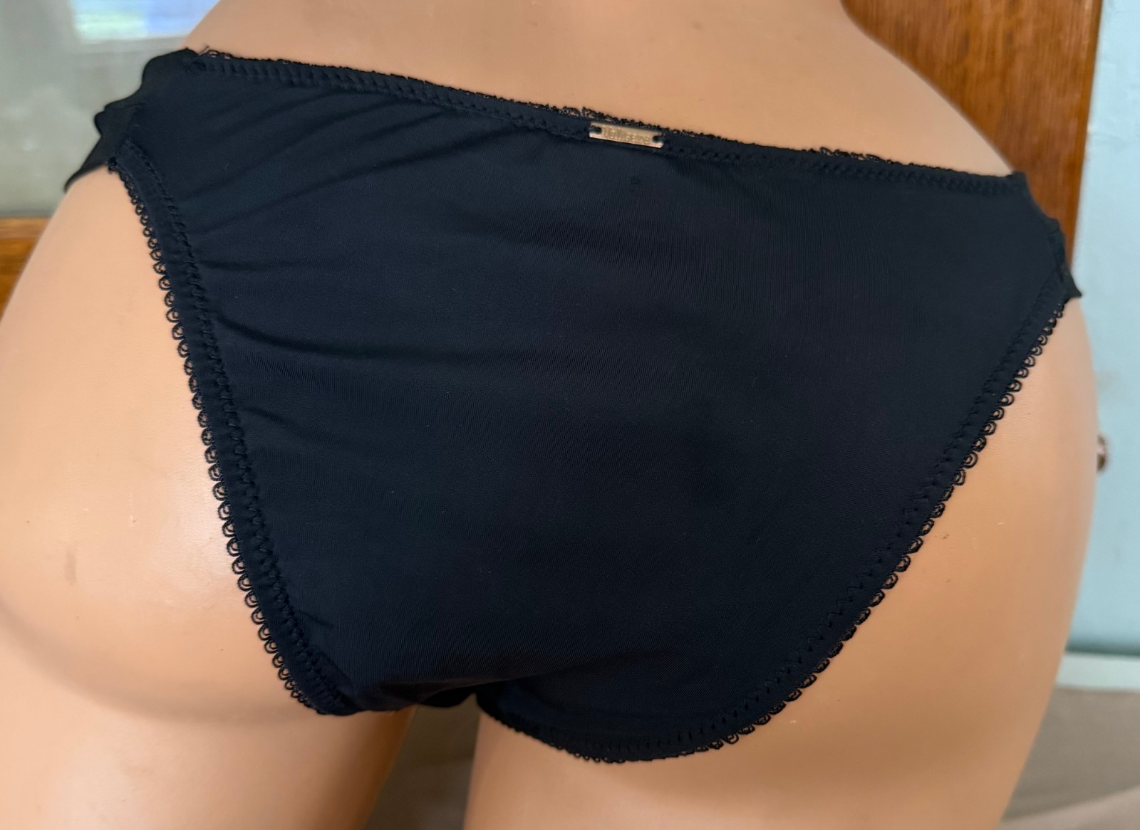 Vintage Valisare Black Sheer Nylon Lacy G-String Bikini Panties Sissy L