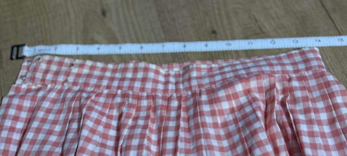 Vtg Sz XS~S Pleated Skirt Coral GINGHAM Cotton