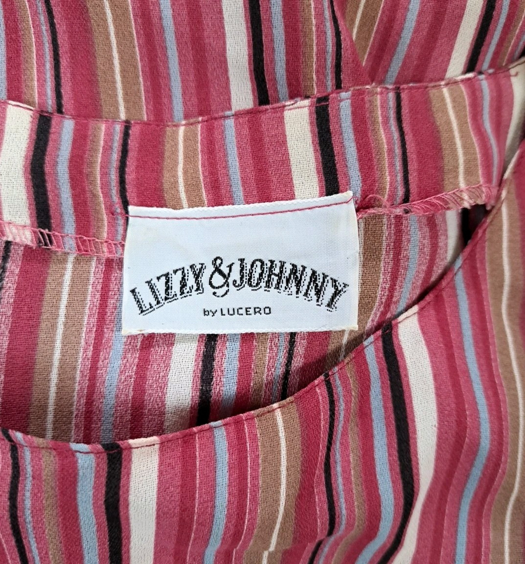 Lizzy & Johnny By Lucero Dress 12 Mauve Striped Elastic Waist Short Sleeve VTG