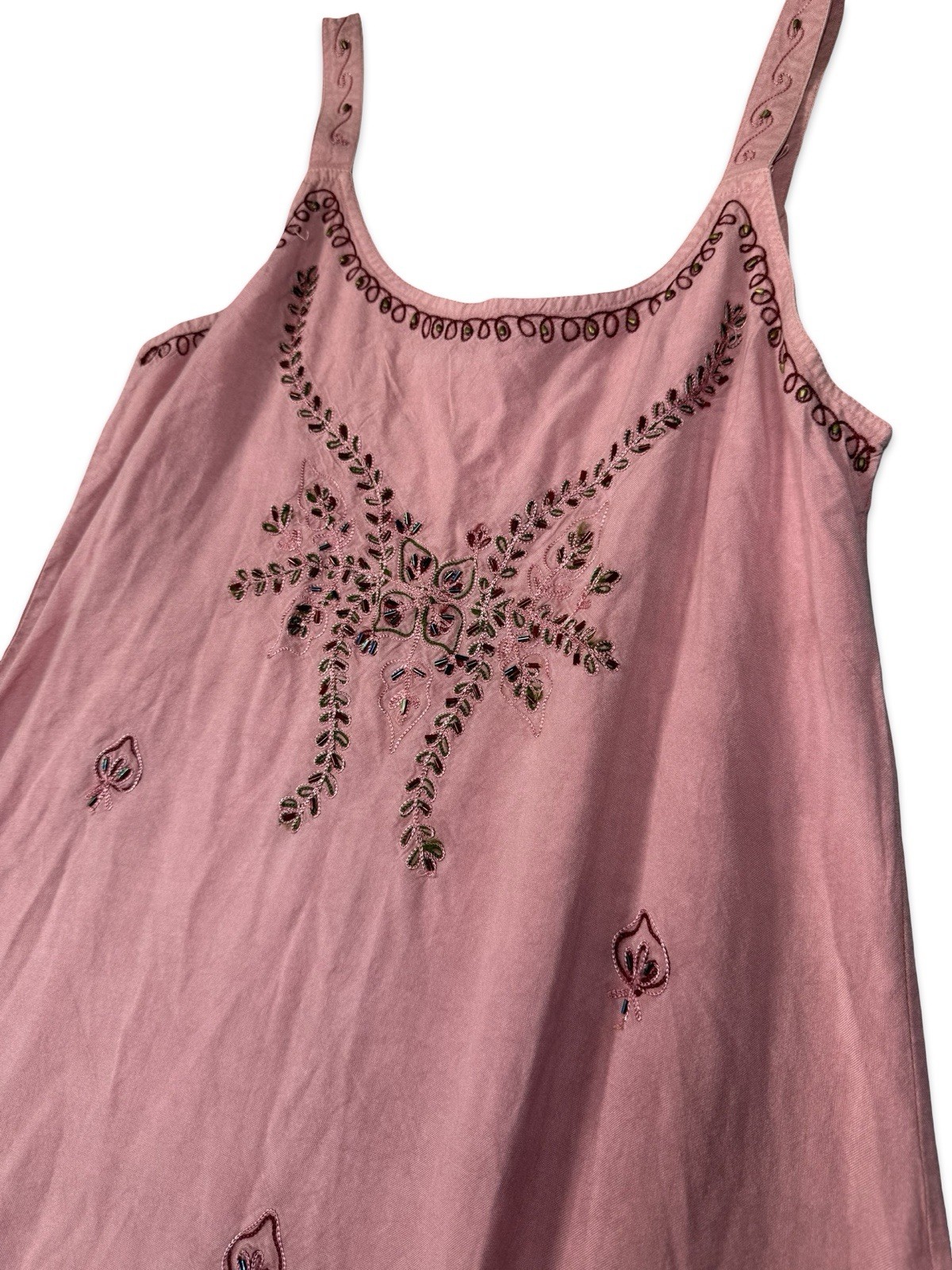 Vintage 1990s Beautiful Rose Pink Embroidered Beaded Midi/Maxi Dress Boho READ