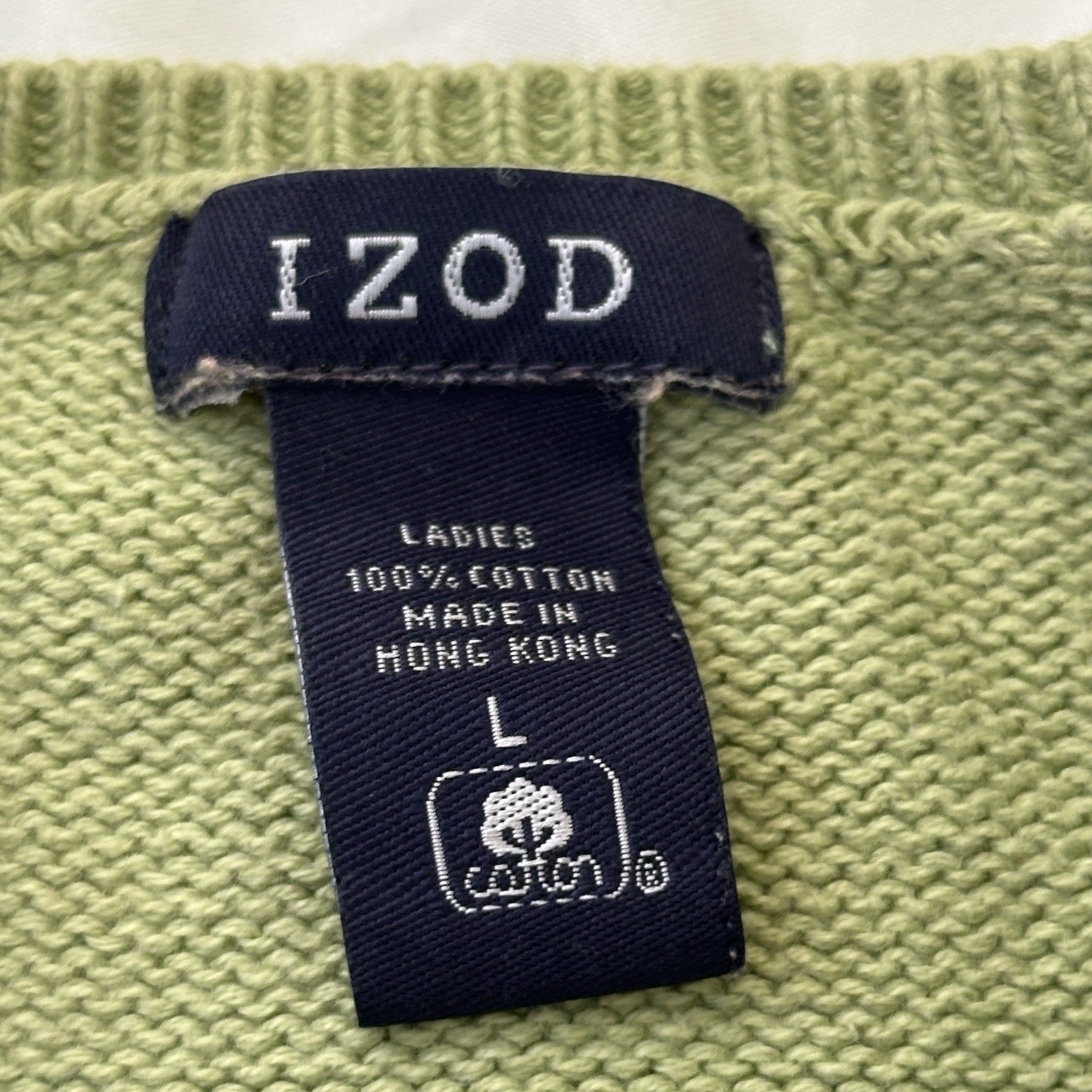 Vintage 90s Izod Light Green Argyle Cotton Sweater Sz L Preppy Tennis Pastel