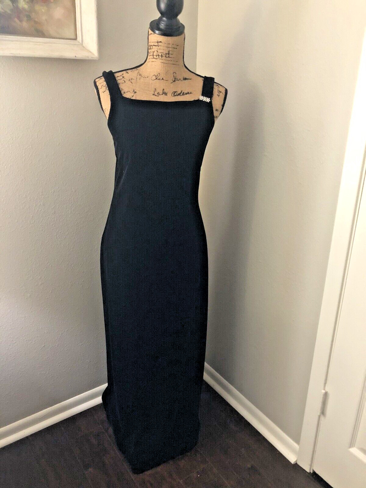 Vintage „Helene Blake” Simulated Black Velvet Full Length Evening Gown~Womens 10