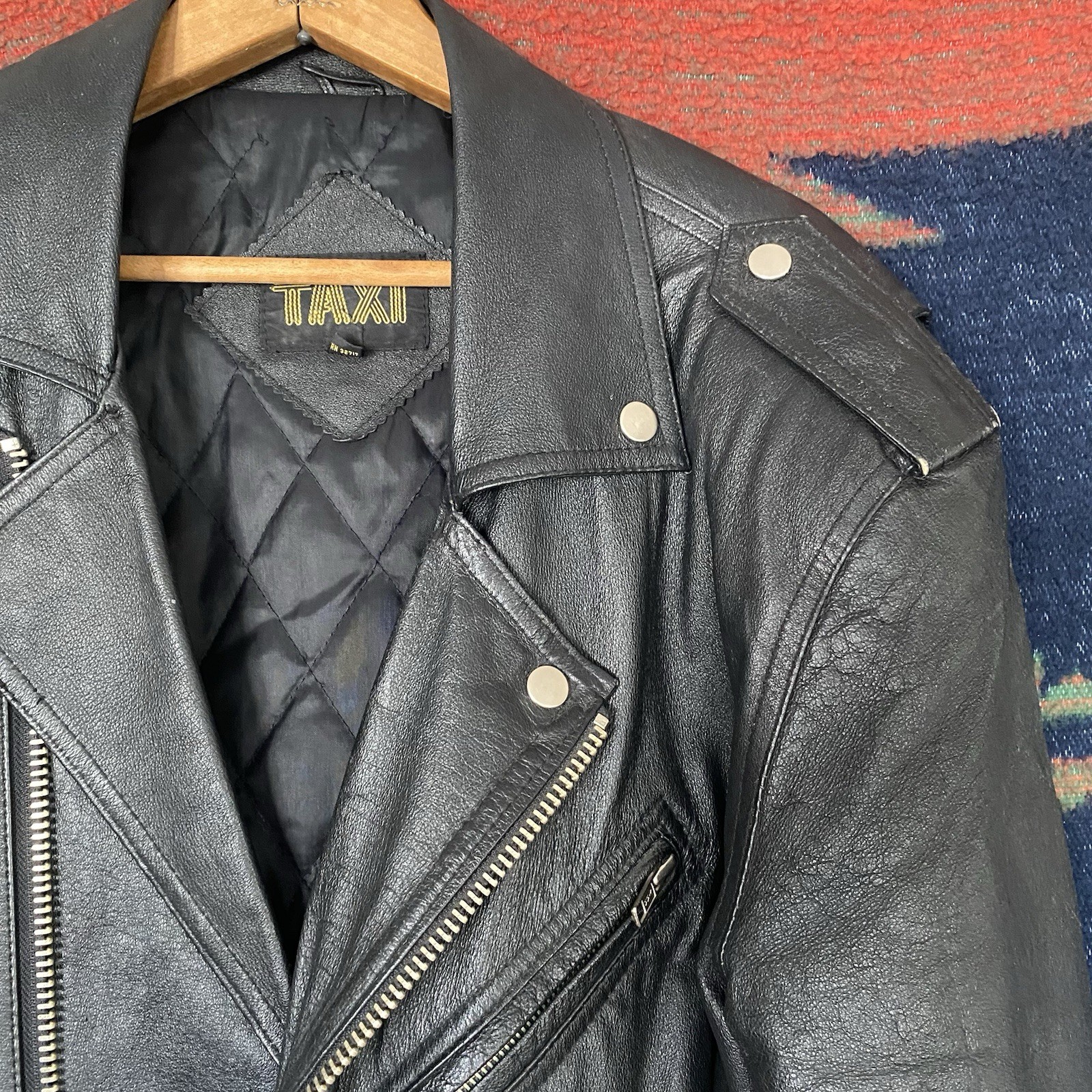 Vintage Taxi 80’s Leather Cropped Jacket. Biker Core. Motorcycle. Unisex. Large.