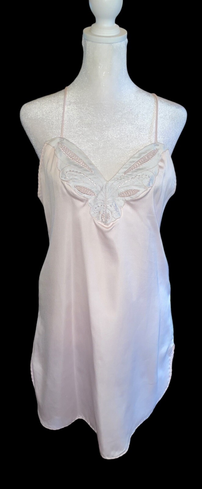 Vintage Lace Lingerie Chemise Pale Pink Spaghetti Straps Slip Dress Medium USA