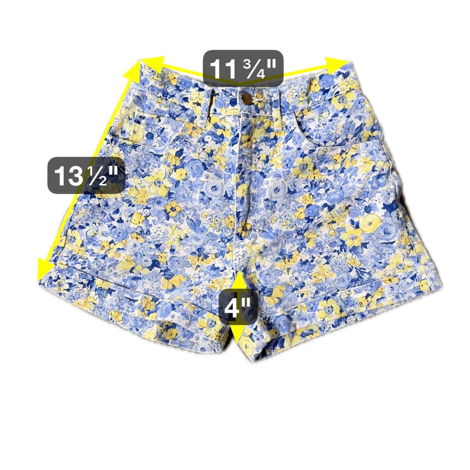 Vintage Shorts Paris Blues Y2K Floral High Waisted Denim Size 5 Blue Yellow