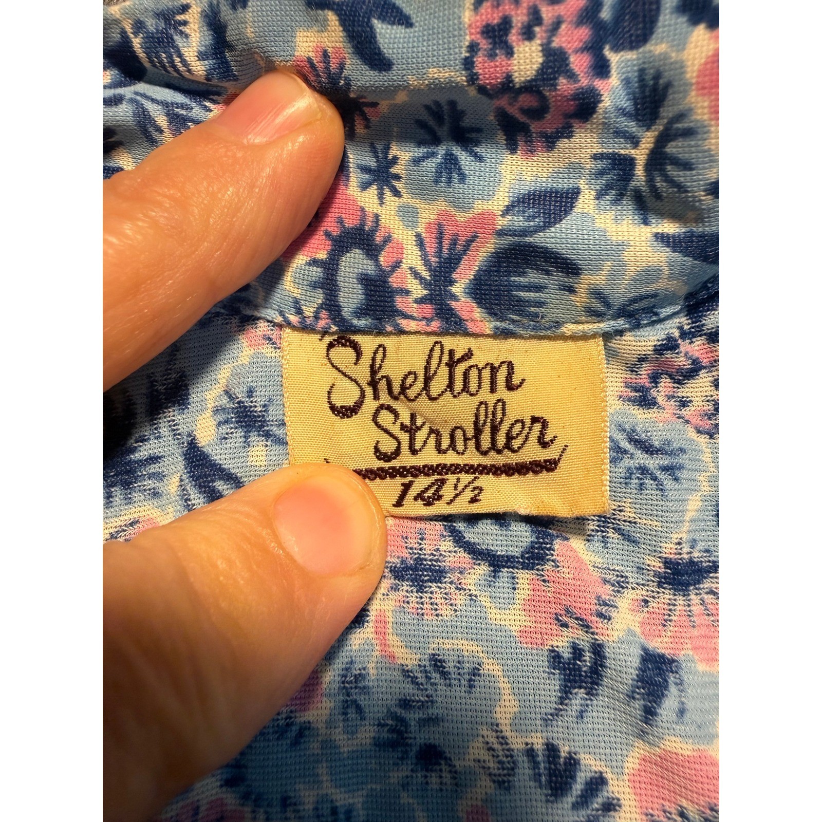 Vintage Shelton Stroller Floral Shirt Dress Blue Pink Zip Front Mid Length 14.5