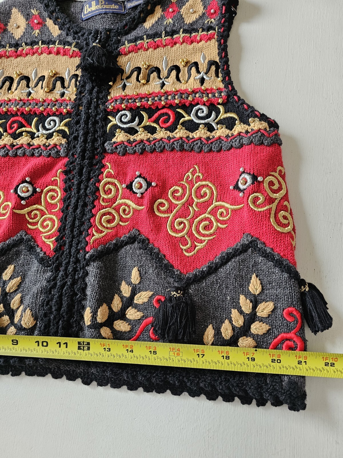 Vintage Belle Pointe Sweater Vest Full Zip Detailed Embroidered Beaded Sz M