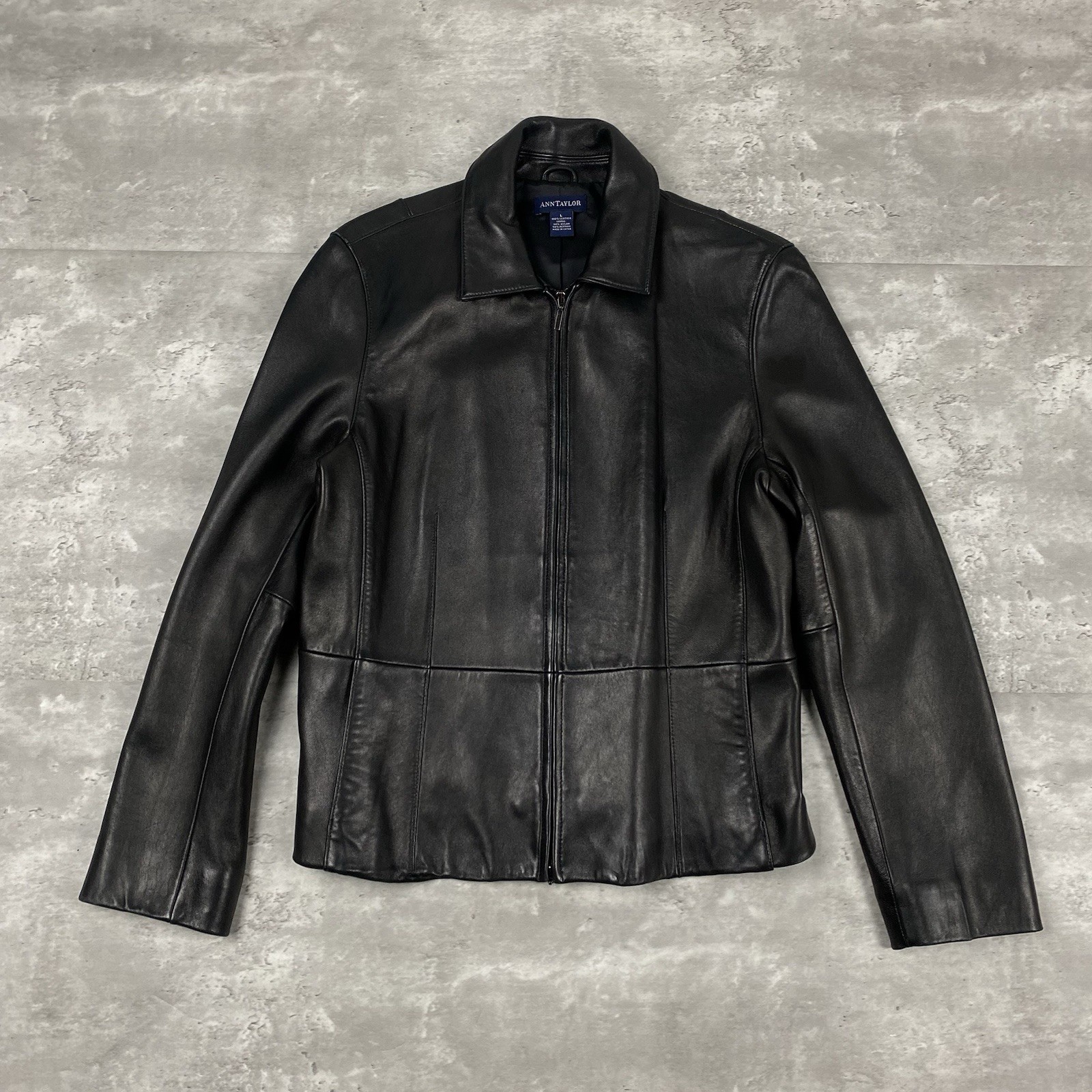 vintage 90s ANN TAYLOR black leather jacket L minimalist casual chick