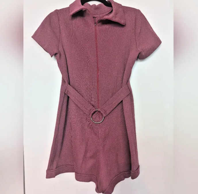 Union Made Vintage Maroon White Jumper Dress w/Striped Vest Sz 9 Maroon/Burgundy
