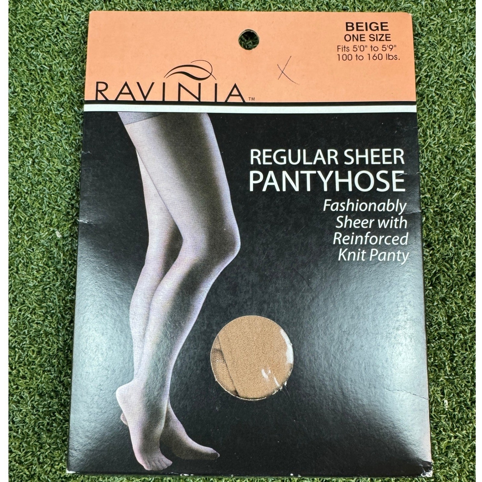 Ravinia Sheer Pantyhose Beige One Size Reinforced Knit Panty Hosiery NIP