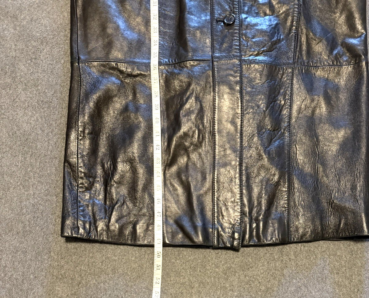 PELLE Black Leather Lined Trench Coat Size Medium Vintage 1980s