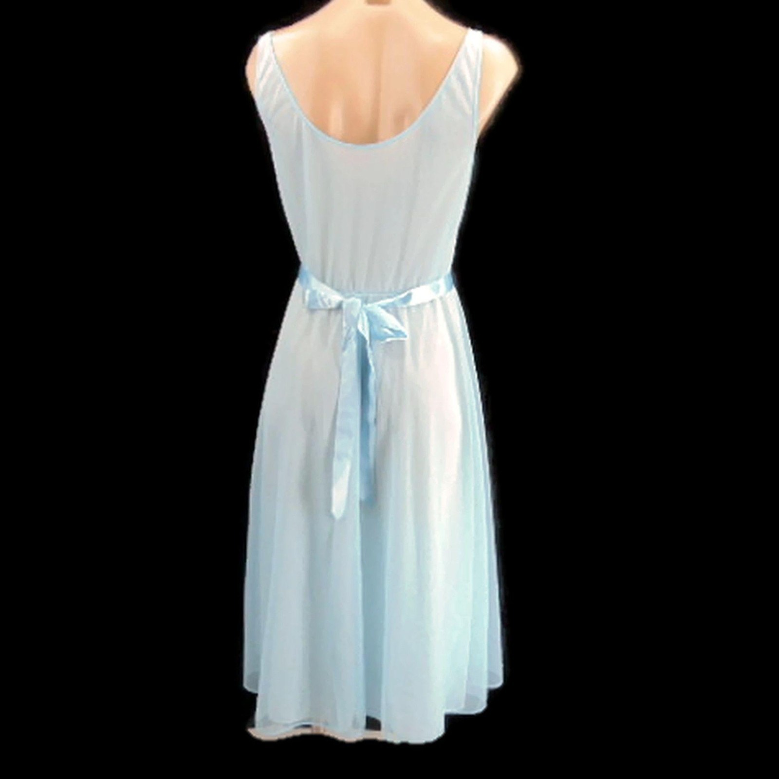 Vanity Fair Vintage 50s Blue Nightgown Size 32 Ribbon Trim Double Nylon Lace