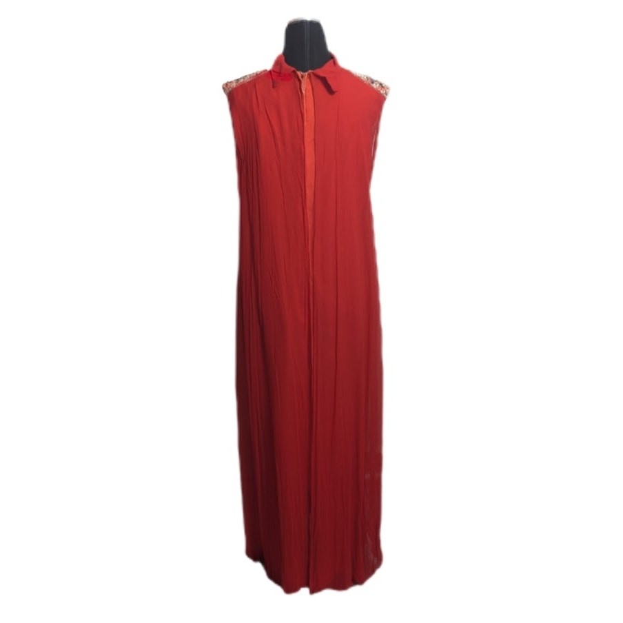 60s 70s Red Chiffon Embellished Formal Gown Dress Glamour Elegance Fits Large