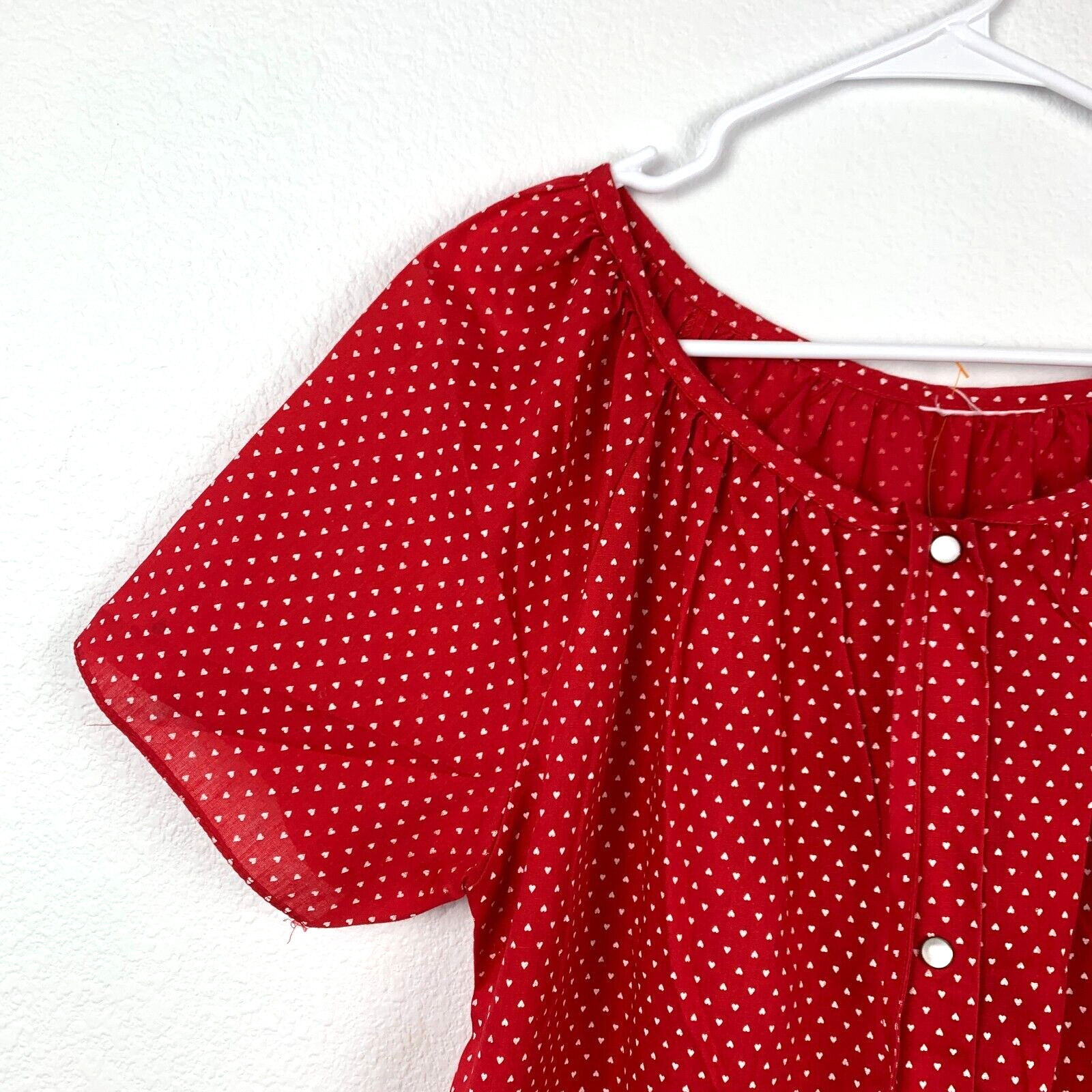 Vintage Red Hearts Nightgown Muumuu Button Robe Valentines Day Caftan Small Med