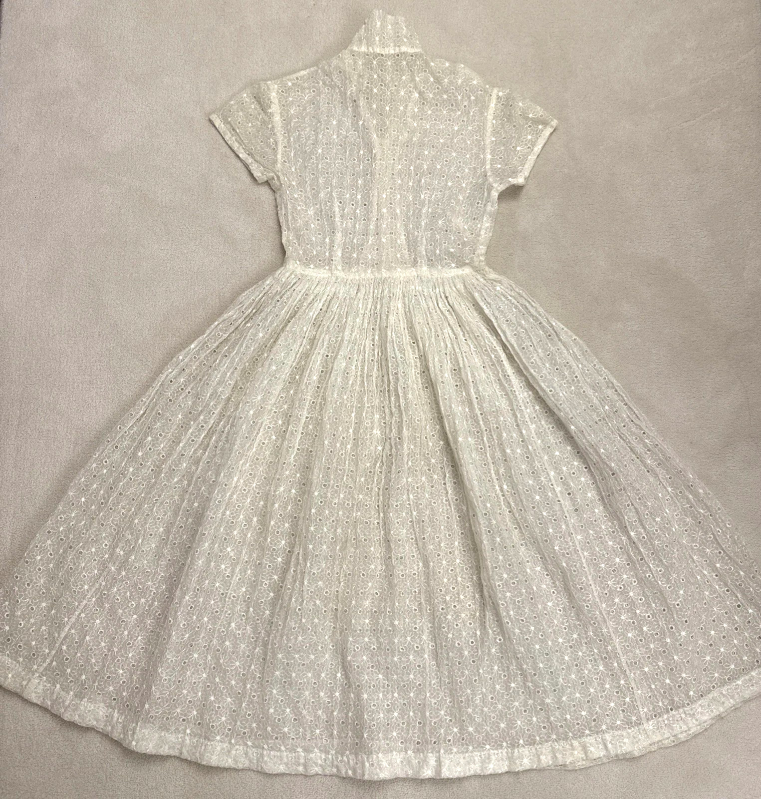 vintage 50s 1950s sheer overlay shirt dress eyelet button up peter pan collar