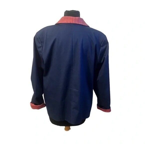 Bleyle Women’s Vintage Blue Collared Chore Coat With Red Collar, Size 18