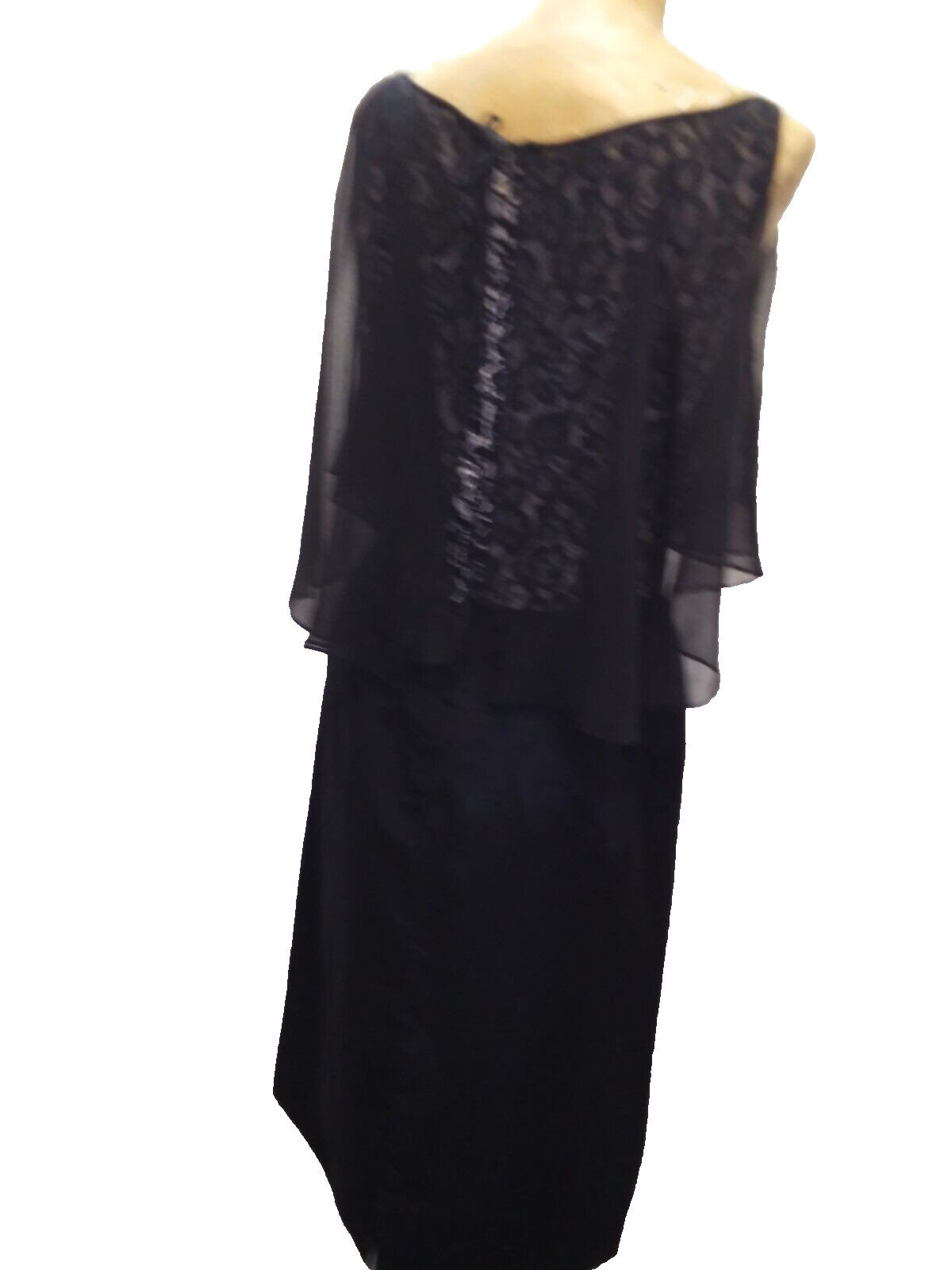 Vintage 1950’s 60’s Black Crepe Rayon & Chiffon Lace Cocktail Dress S/M