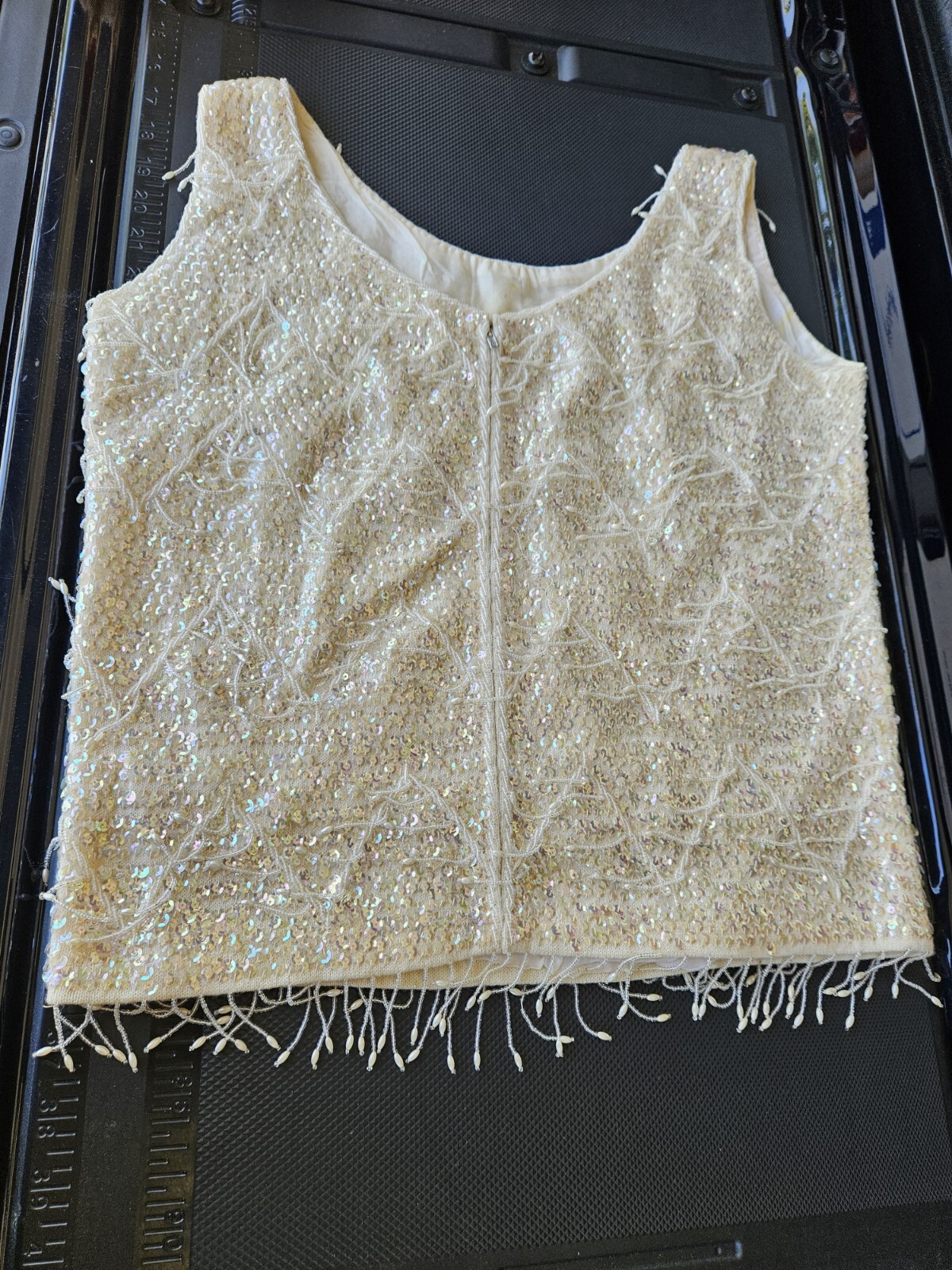Vtg 1960s Wool Sequin Beaded Top Tassel Fringe Glamorous Fancy True Vintage S