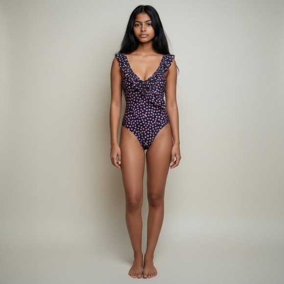 NWT Aerie | Floral Ditsy Print Ruffle One Piece Full Coverage Swimsuit Medium